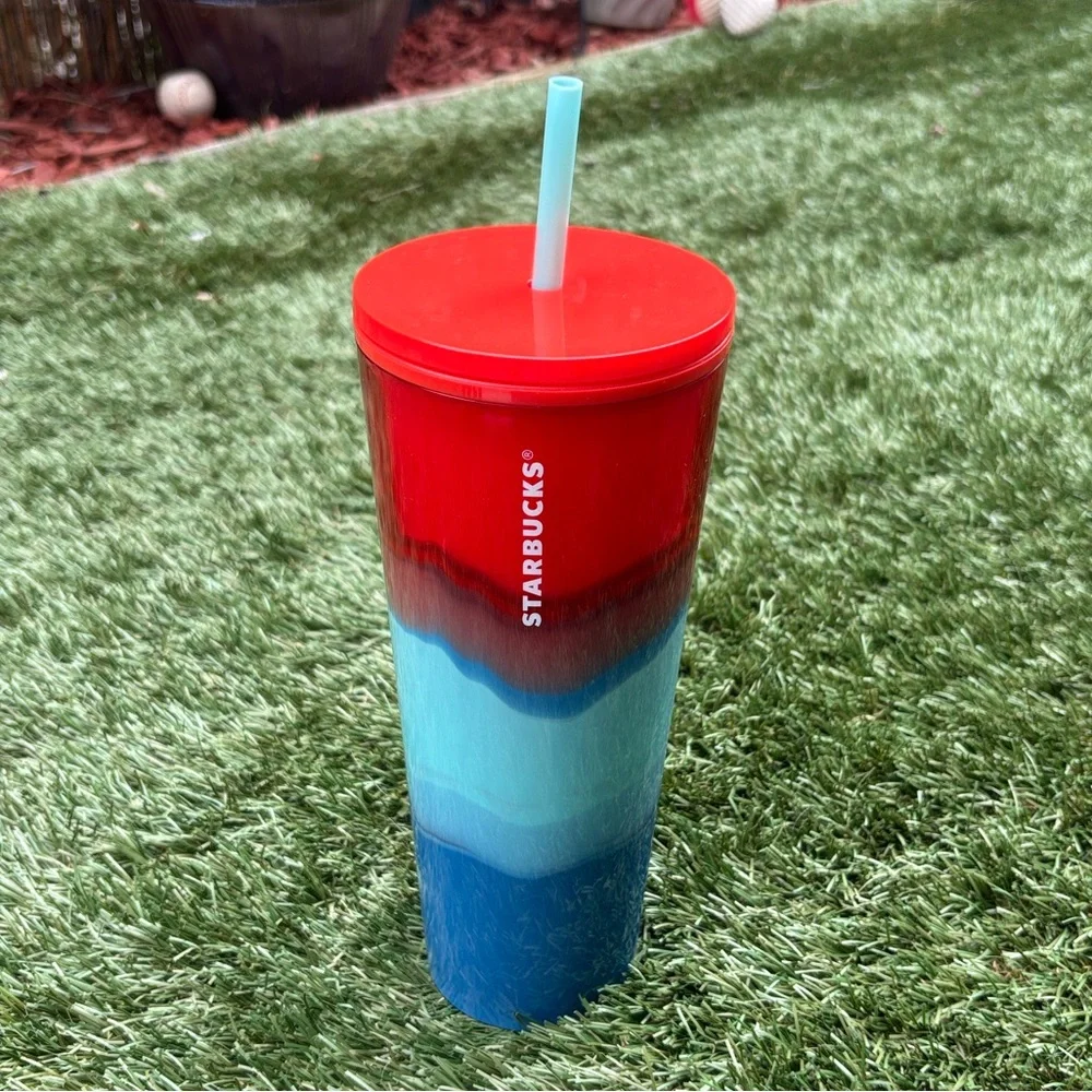 Starbucks 2021 Summer Collection Red Turquoise and Blue Watercolor Venti Tumbler